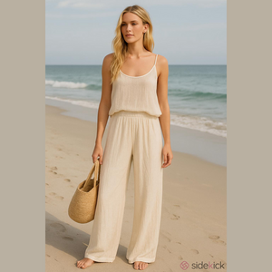 Amanda Smith Flowy Semi Sheer Crinkly Rayon Flowy Pants Ivory L With Tags